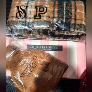 Victoria's Secret Plaid Blanket and Beanie Set NEW